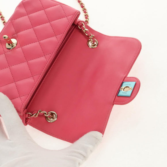 CHANEL Matelasse Chain Shoulder Bag Lamb Skin Pink Gold CC Auth ka592SAM
