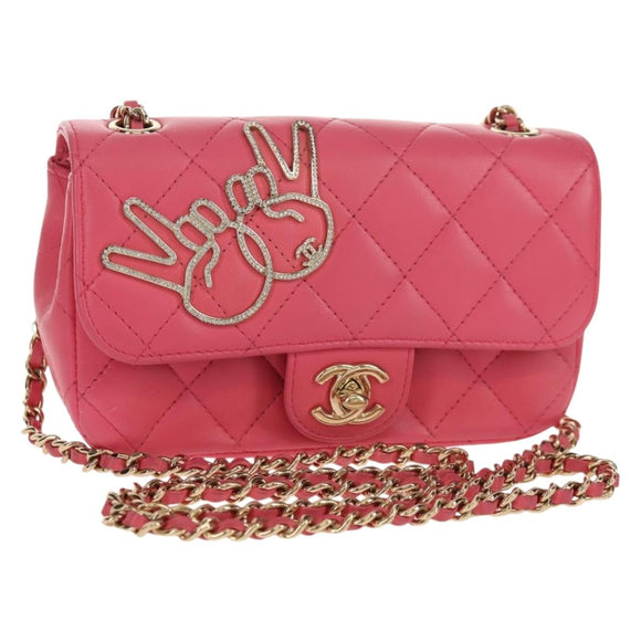 CHANEL Matelasse Chain Shoulder Bag Lamb Skin Pink Gold CC Auth ka592SAM