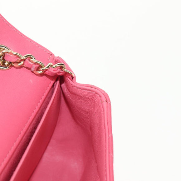 CHANEL Matelasse Chain Shoulder Bag Lamb Skin Pink Gold CC Auth ka592SAM