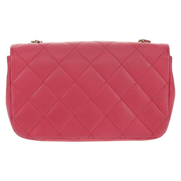 CHANEL Matelasse Chain Shoulder Bag Lamb Skin Pink Gold CC Auth ka592M