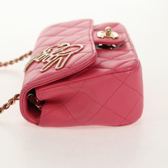 CHANEL Matelasse Chain Shoulder Bag Lamb Skin Pink Gold CC Auth ka592M