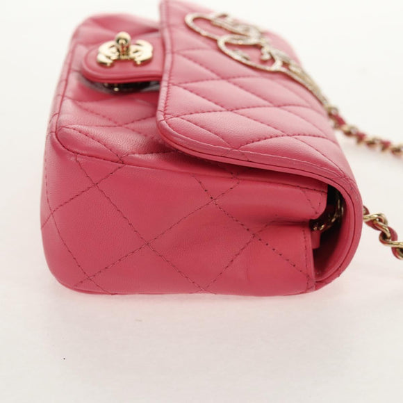 CHANEL Matelasse Chain Shoulder Bag Lamb Skin Pink Gold CC Auth ka592M