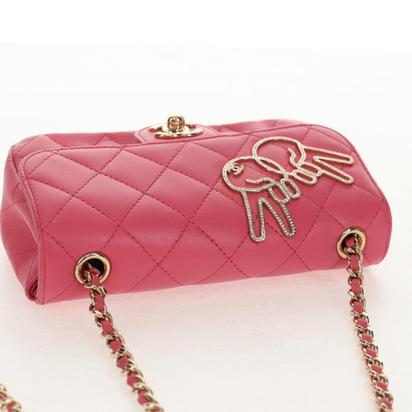 CHANEL Matelasse Chain Shoulder Bag Lamb Skin Pink Gold CC Auth ka592SAM