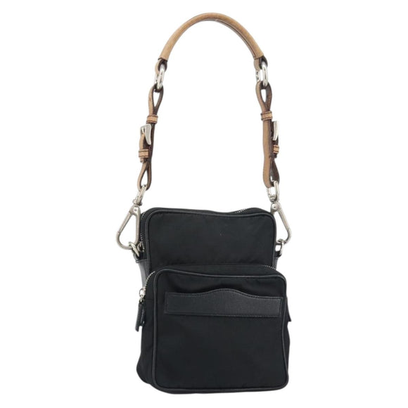 PRADA Shoulder Bag Nylon Black Silver Auth ka593