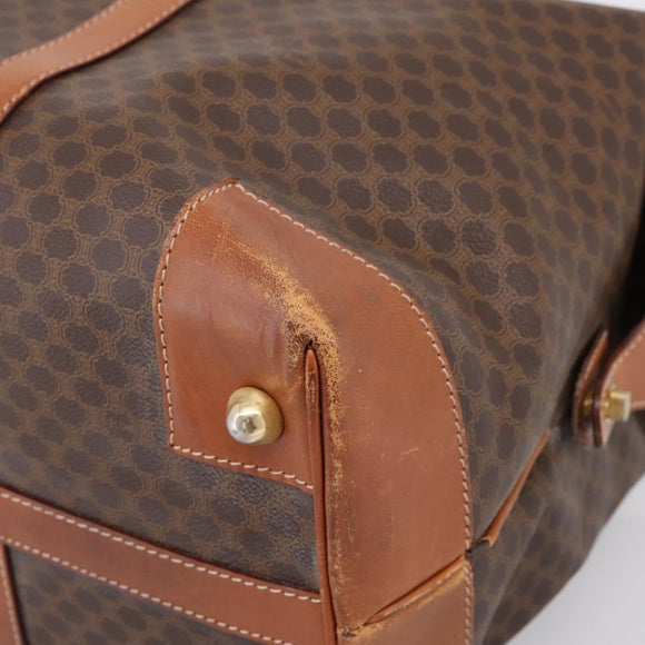 CELINE Macadam Canvas Boston Bag PVC Leather Brown Gold Auth ka5932