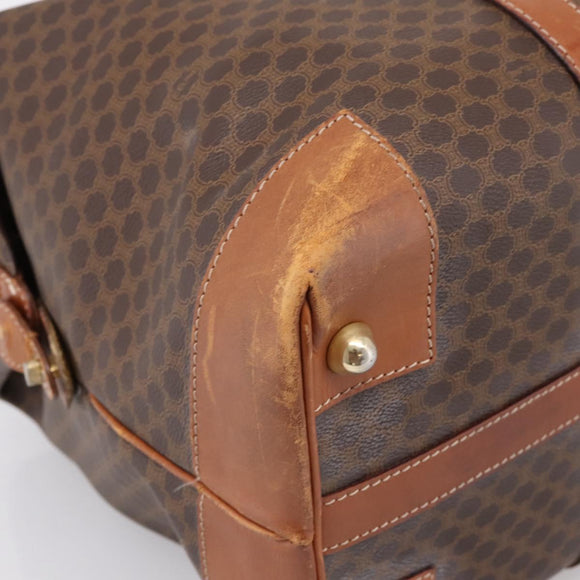 CELINE Macadam Canvas Boston Bag PVC Leather Brown Gold Auth ka5932