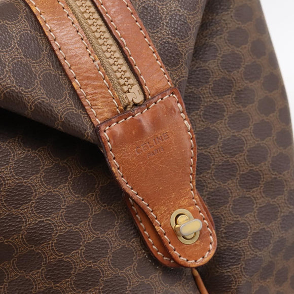 CELINE Macadam Canvas Boston Bag PVC Leather Brown Gold Auth ka5932