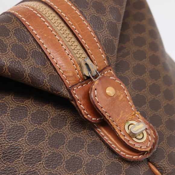 CELINE Macadam Canvas Boston Bag PVC Leather Brown Gold Auth ka5932