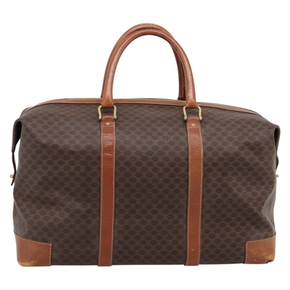 CELINE Macadam Canvas Boston Bag PVC Leather Brown Gold Auth ka5932