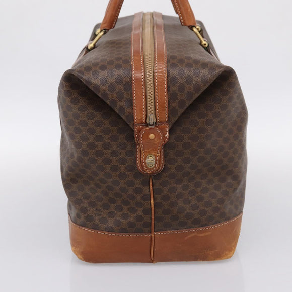 CELINE Macadam Canvas Boston Bag PVC Leather Brown Gold Auth ka5932