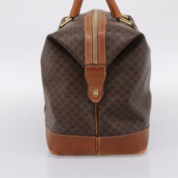 CELINE Macadam Canvas Boston Bag PVC Leather Brown Gold Auth ka5932