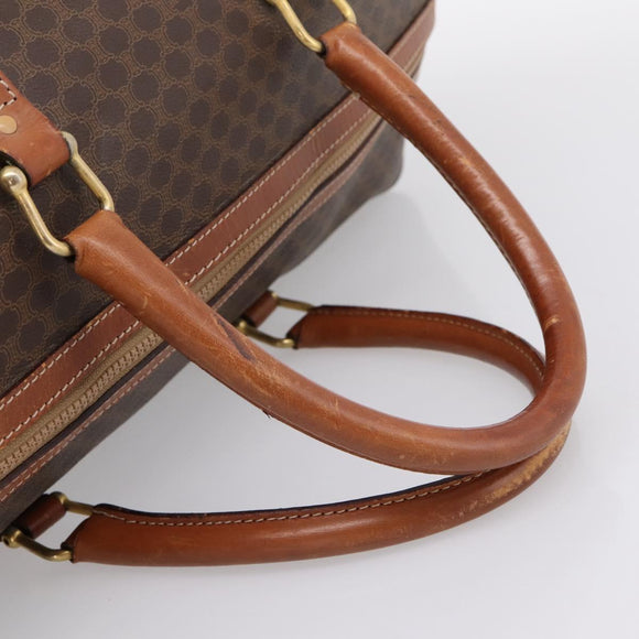 CELINE Macadam Canvas Boston Bag PVC Leather Brown Gold Auth ka5932