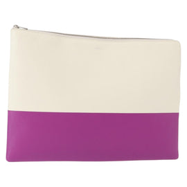 CELINE Clutch Bag Leather Purple Silver Auth ka594
