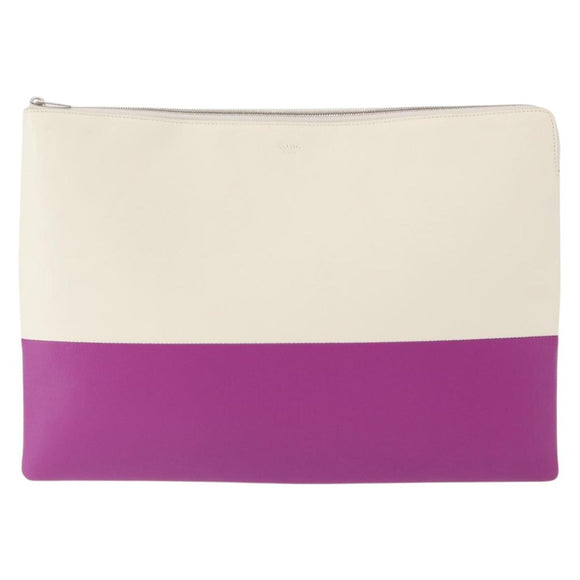 CELINE Clutch Bag Leather Purple Silver Auth ka594