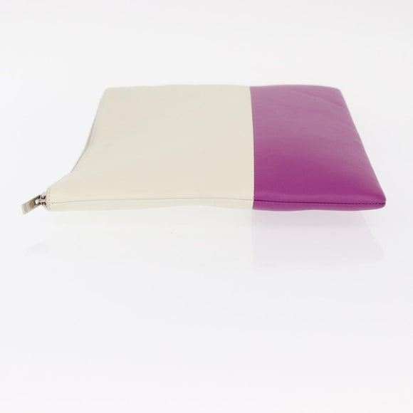 CELINE Clutch Bag Leather Purple Silver Auth ka594