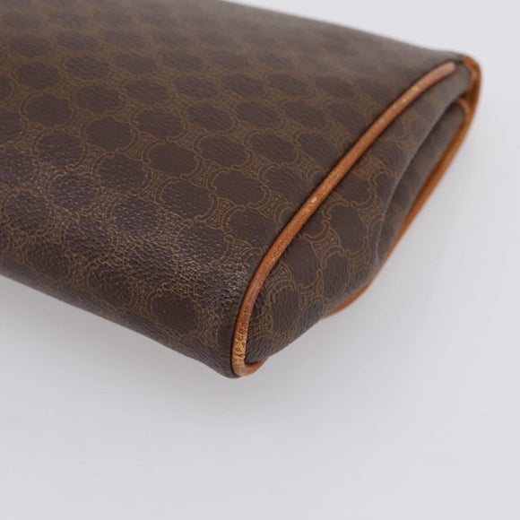 CELINE Macadam Canvas Clutch Bag PVC Leather Brown Gold Auth ka5944