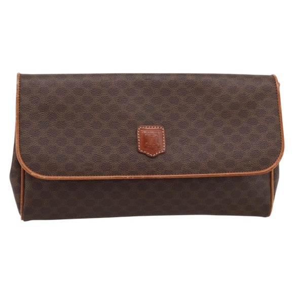 CELINE Macadam Canvas Clutch Bag PVC Leather Brown Gold Auth ka5944
