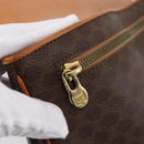 CELINE Macadam Canvas Clutch Bag PVC Leather Brown Gold Auth ka5944-10