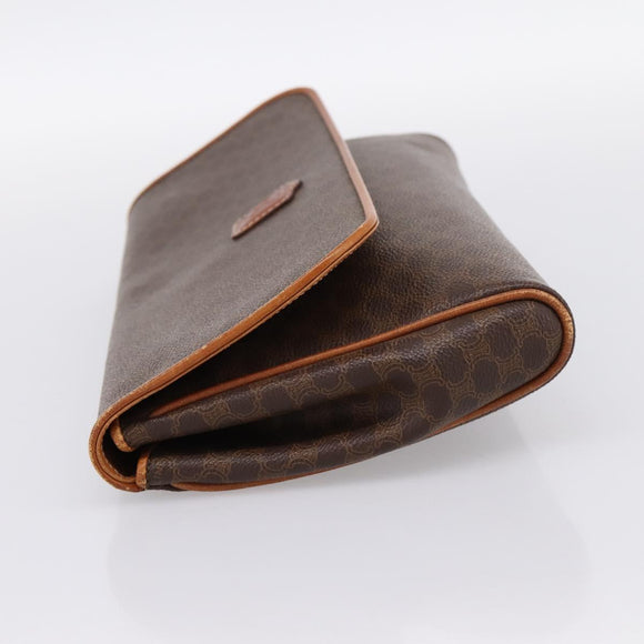 CELINE Macadam Canvas Clutch Bag PVC Leather Brown Gold Auth ka5944