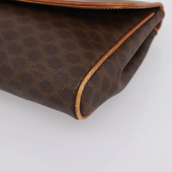 CELINE Macadam Canvas Clutch Bag PVC Leather Brown Gold Auth ka5944