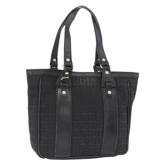 FENDI Zucchino Canvas Tote Bag Black Gold Auth ka5945