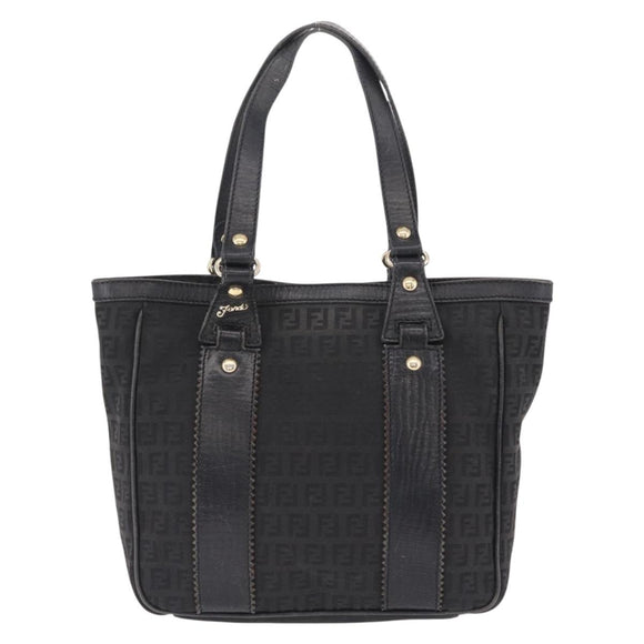 FENDI Zucchino Canvas Tote Bag Black Gold Auth ka5945