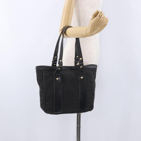 FENDI Zucchino Canvas Tote Bag Black Gold Auth ka5945