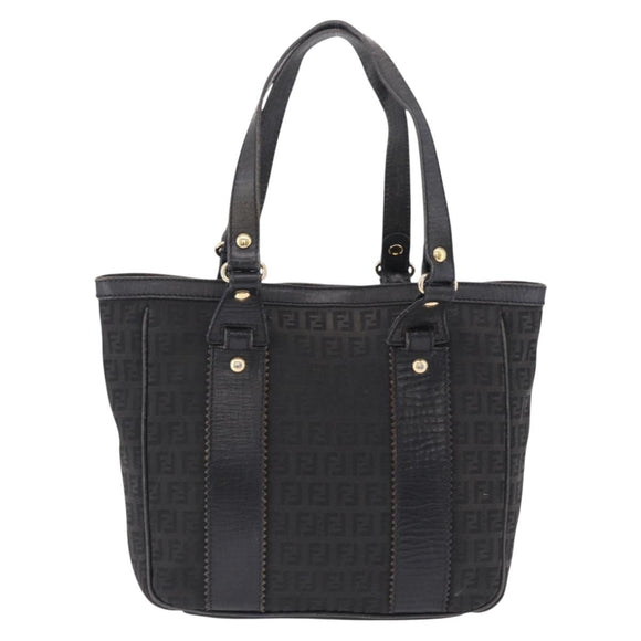 FENDI Zucchino Canvas Tote Bag Black Gold Auth ka5945