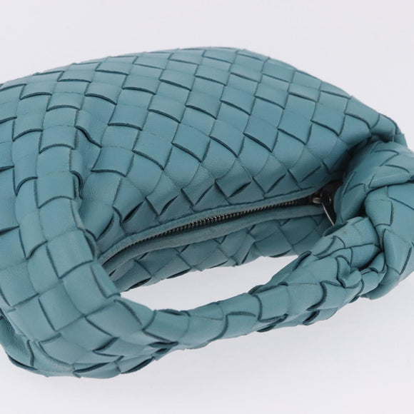 BOTTEGA VENETA INTRECCIATO Hand Bag Leather Light Blue Silver Auth ka5949M