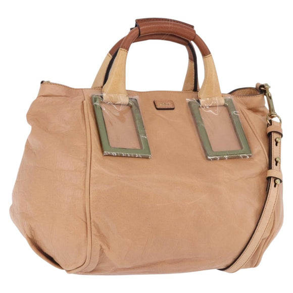 Chloe Etel Hand Bag Leather 2way Beige Gold Auth ka5954A