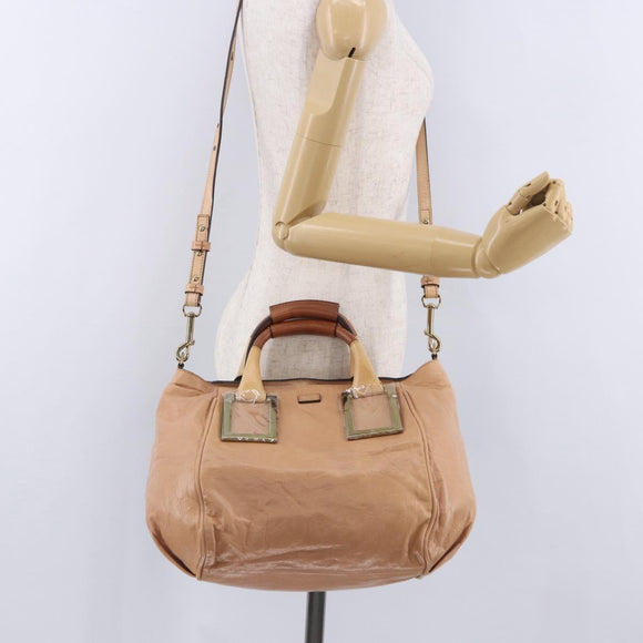 Chloe Etel Hand Bag Leather 2way Beige Gold Auth ka5954A