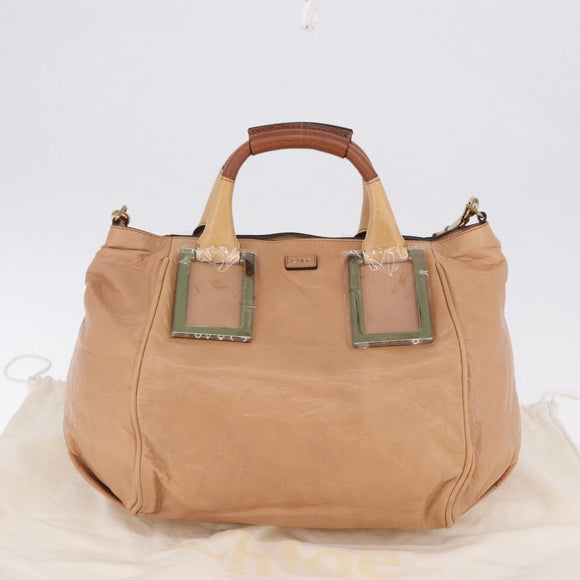 Chloe Etel Hand Bag Leather 2way Beige Gold Auth ka5954A