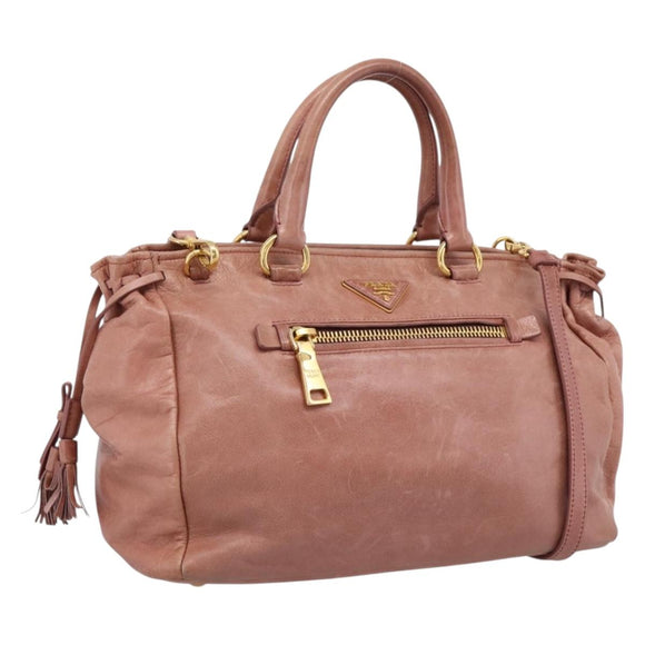 PRADA Hand Bag Leather 2way Pink Gold Auth ka5955V