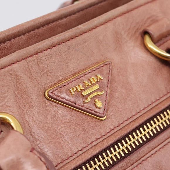 PRADA Hand Bag Leather 2way Pink Gold Auth ka5955V