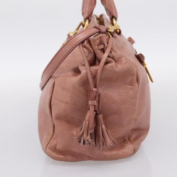 PRADA Hand Bag Leather 2way Pink Gold Auth ka5955V