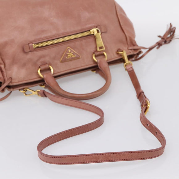PRADA Hand Bag Leather 2way Pink Gold Auth ka5955V