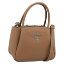 PRADA Hand Bag Leather 2way Beige Silver Auth ka5958SAM-1
