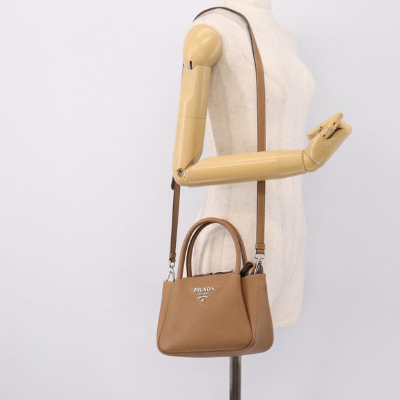 PRADA Hand Bag Leather 2way Beige Silver Auth ka5958SAM