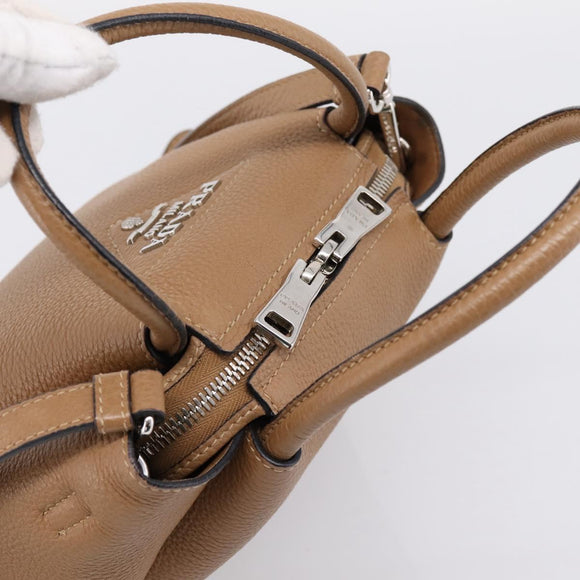 PRADA Hand Bag Leather 2way Beige Silver Auth ka5958SAM