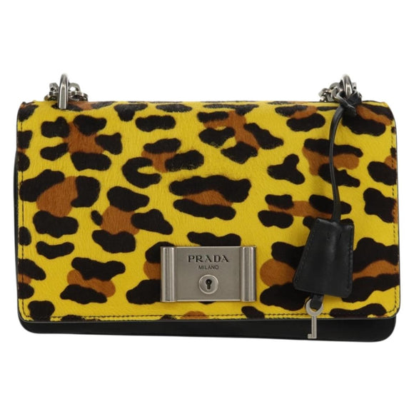 PRADA Chain Shoulder Bag Nylon Yellow Silver Auth ka595V