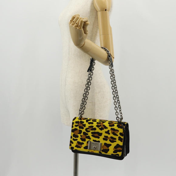 PRADA Chain Shoulder Bag Nylon Yellow Silver Auth ka595V