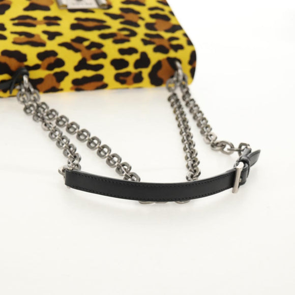 PRADA Chain Shoulder Bag Nylon Yellow Silver Auth ka595V