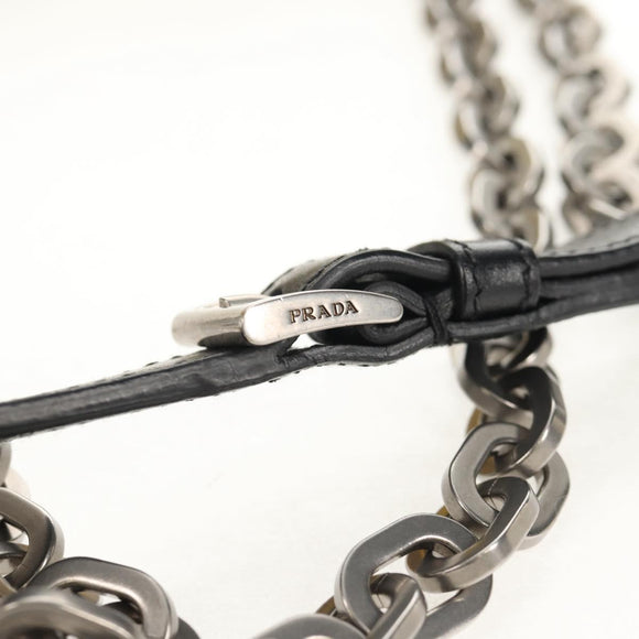 PRADA Chain Shoulder Bag Nylon Yellow Silver Auth ka595V