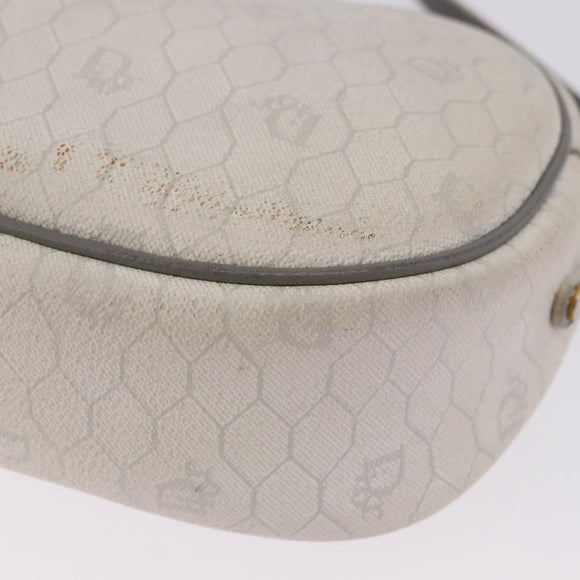 Christian Dior Honeycomb Canvas Shoulder Bag PVC White Gold Auth ka5960
