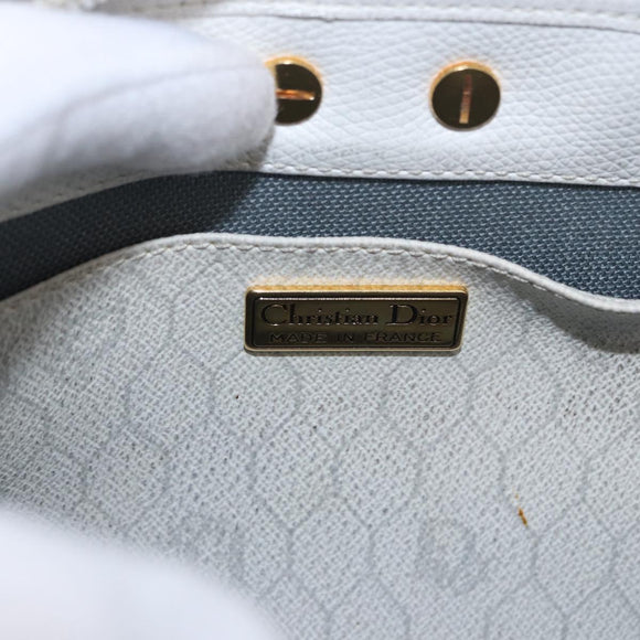 Christian Dior Honeycomb Canvas Shoulder Bag PVC White Gold Auth ka5960