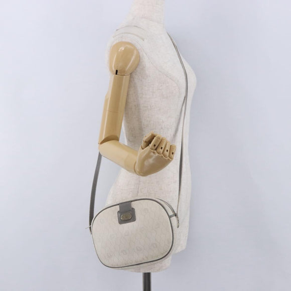 Christian Dior Honeycomb Canvas Shoulder Bag PVC White Gold Auth ka5960