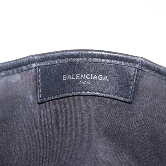 BALENCIAGA Navy Cabas XS Hand Bag Leather 2way Black Silver 390346 Auth ka5961