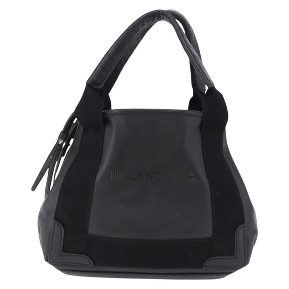 BALENCIAGA Navy Cabas XS Hand Bag Leather 2way Black Silver 390346 Auth ka5961