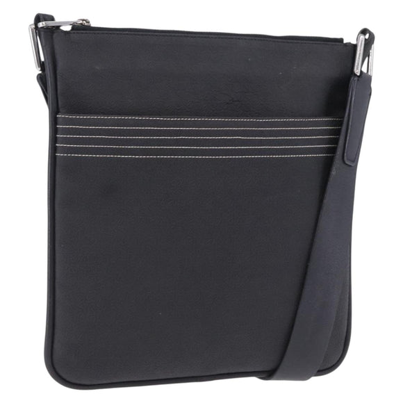 LOEWE Anagram Shoulder Bag Leather Black Silver Auth ka5962