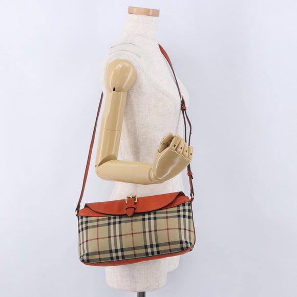BURBERRY Nova Check Shoulder Bag Canvas Beige Gold Auth ka5963A